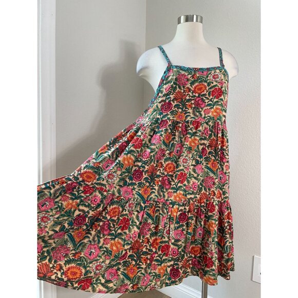 Natural Life Womens Small Floral Sleeveless Tiered Dress Square Neck - Picture 3 of 10